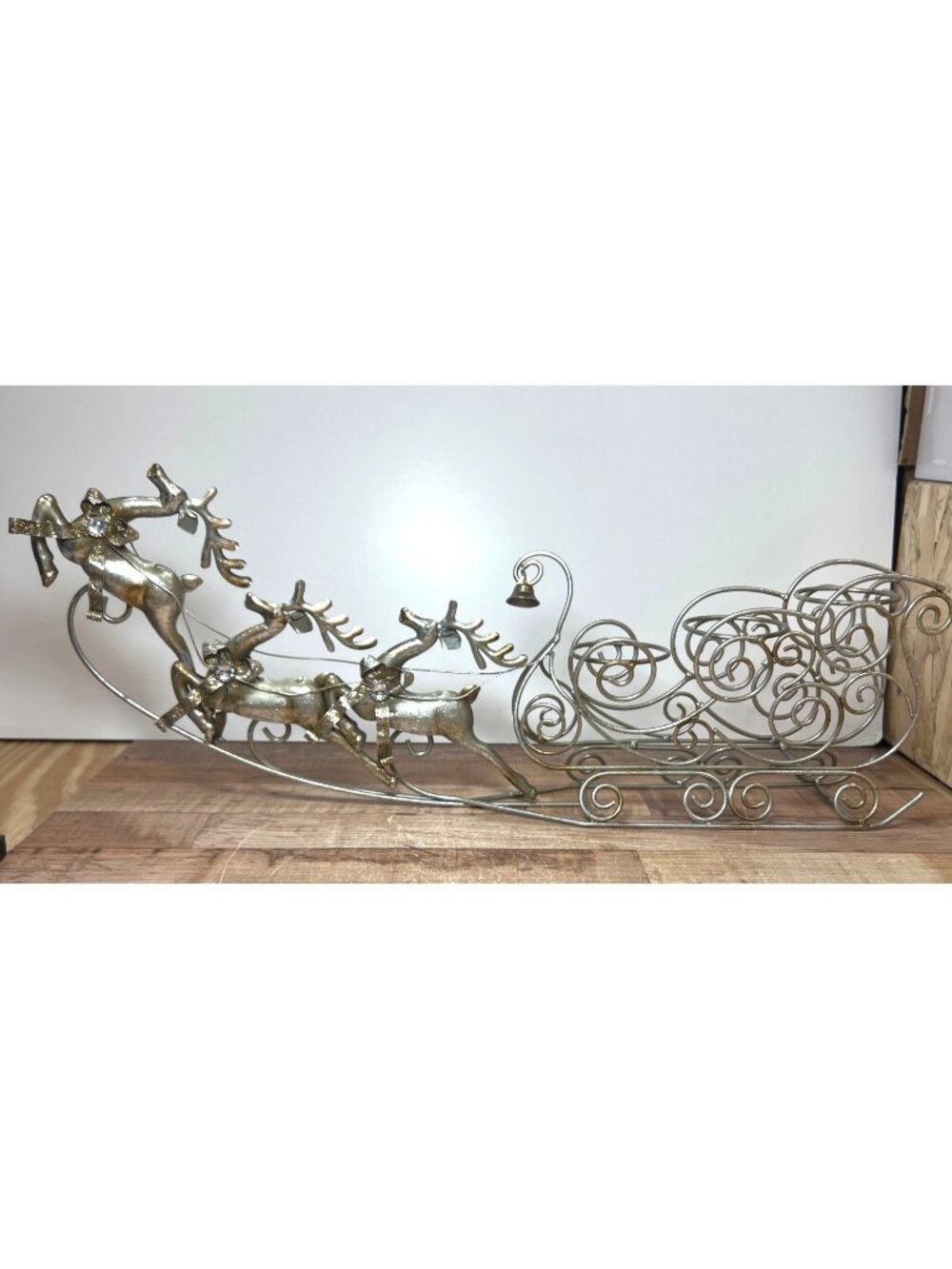 Silver Christmas Candle Holder 3 Candles Sleigh Reindeer Centerpiece Large